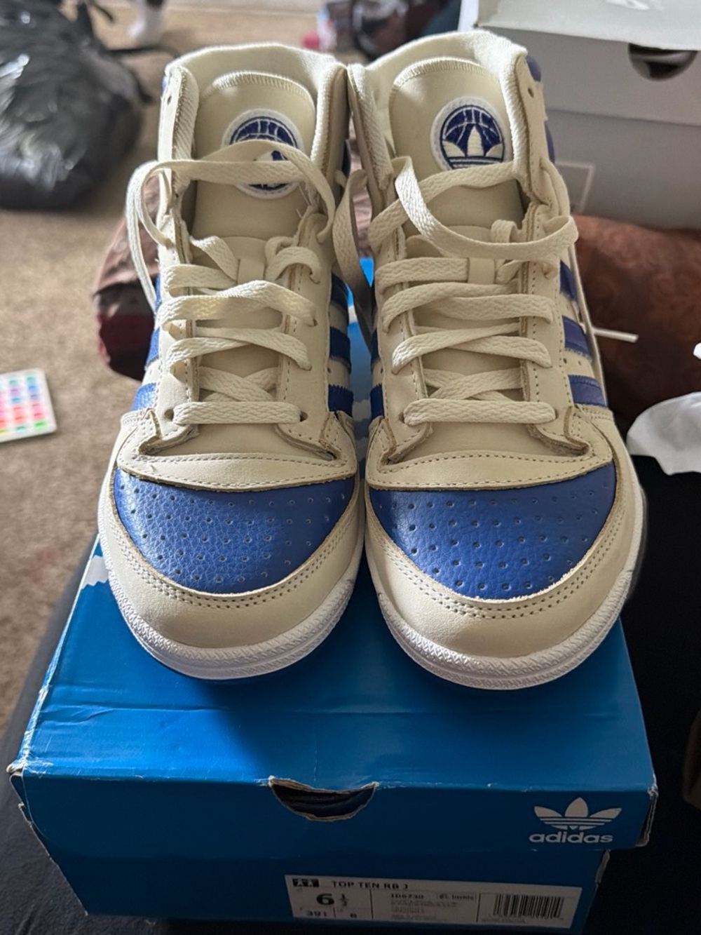 adidas Kids Cream and Blue Low-Top Sneakers
